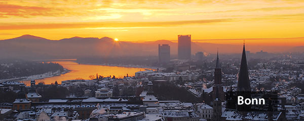Image of sunrise over the city of Bonn, Germany