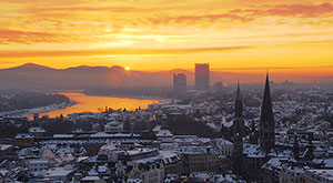 Image of sunrise over the city of Bonn, Germany