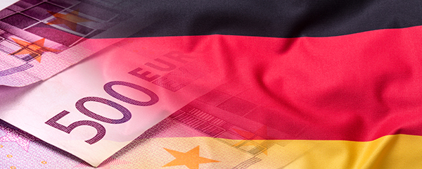 Living Costs & Expenses in Germany - An image of the German flag and euro currency. Flag money conce